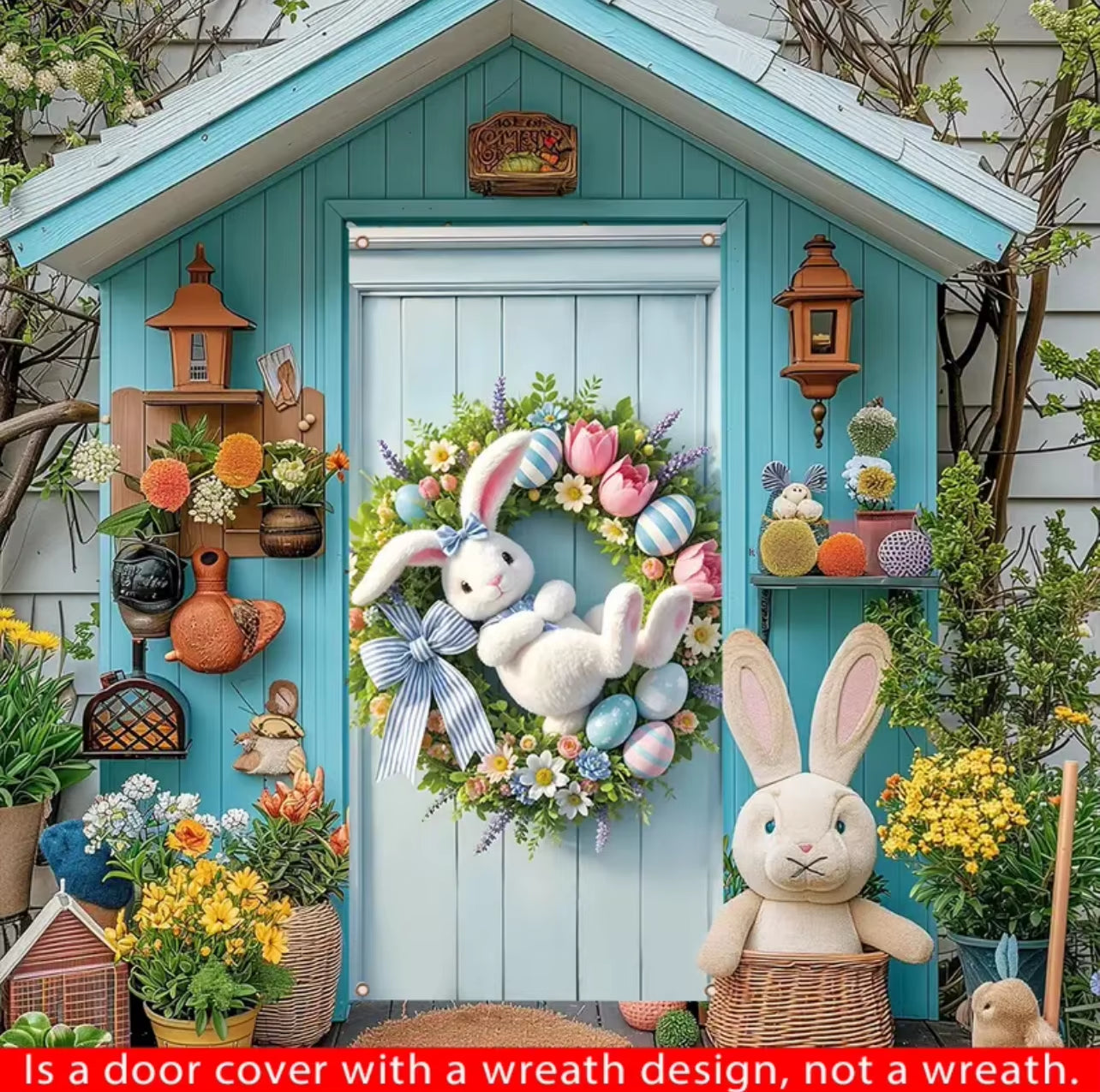 Happy Easter Theme Background Spring Door Cover Wreath Design Veranda Bunny Flower Eggs Cute Rabbit Baby Party Decoration Gift