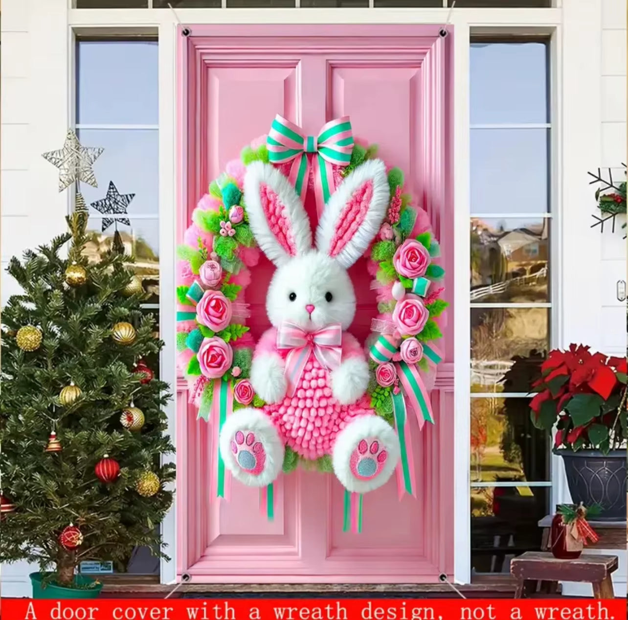 Happy Easter Theme Background Spring Door Cover Wreath Design Veranda Bunny Flower Eggs Cute Rabbit Baby Party Decoration Gift