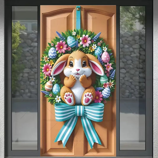 Happy Easter Theme Background Spring Door Cover Wreath Design Veranda Bunny Flower Eggs Cute Rabbit Baby Party Decoration Gift