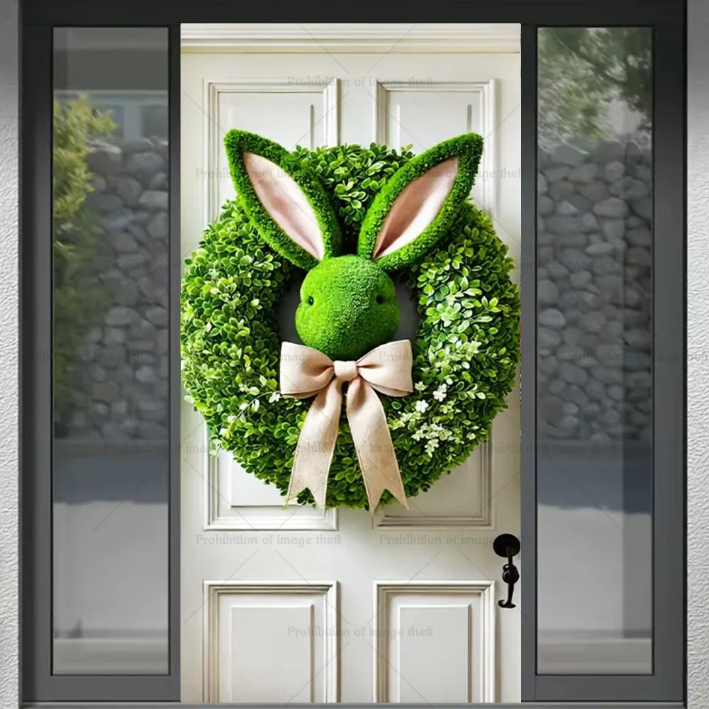 Happy Easter Theme Background Spring Door Cover Wreath Design Veranda Bunny Flower Eggs Cute Rabbit Baby Party Decoration Gift