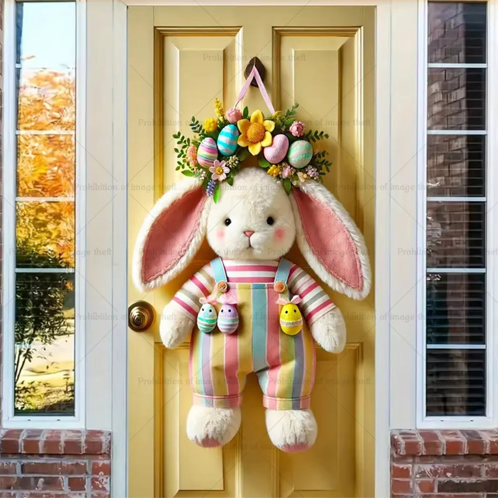 Happy Easter Theme Background Spring Door Cover Wreath Design Veranda Bunny Flower Eggs Cute Rabbit Baby Party Decoration Gift