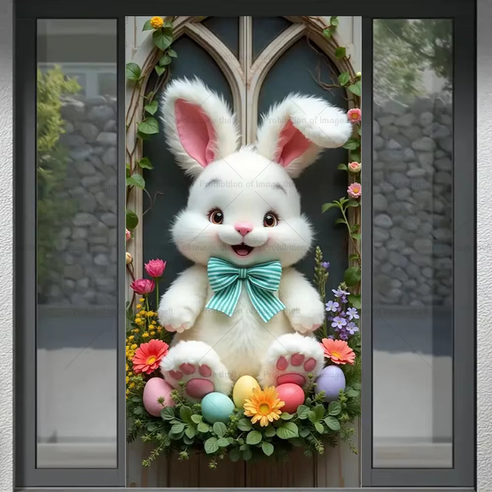 Happy Easter Theme Background Spring Door Cover Wreath Design Veranda Bunny Flower Eggs Cute Rabbit Baby Party Decoration Gift