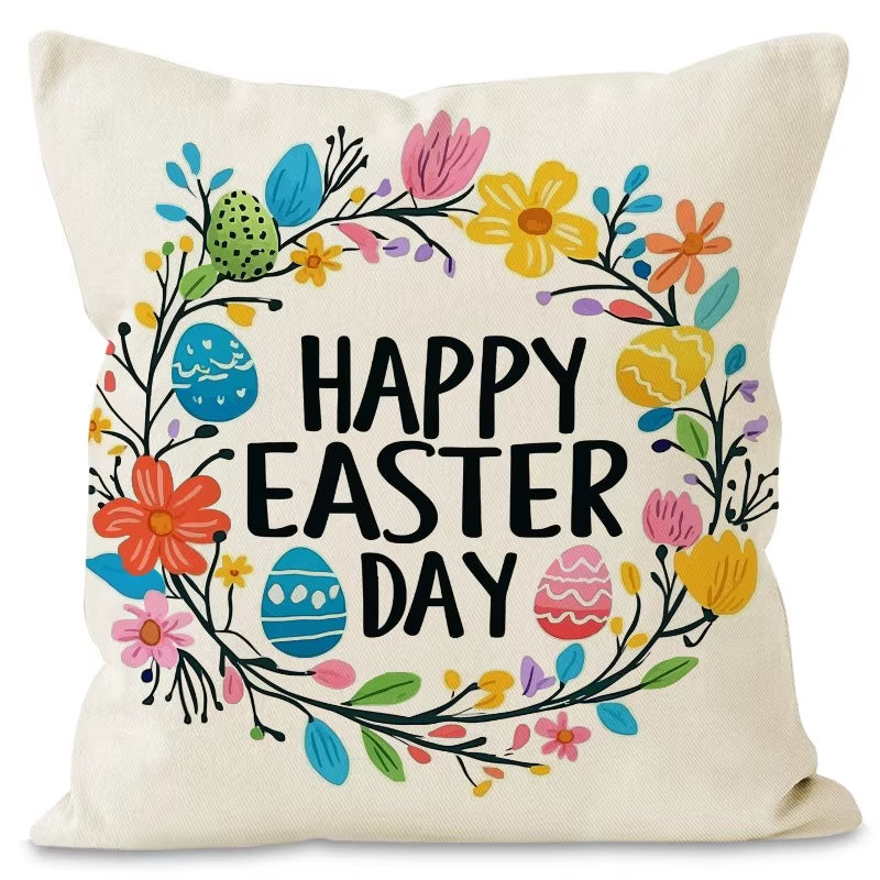 Easter Cute Bunny Print Pattern Home Decor Pillowcase Bedroom Living Room Sofa Decoration Polyester Cushion Cover with Zipper