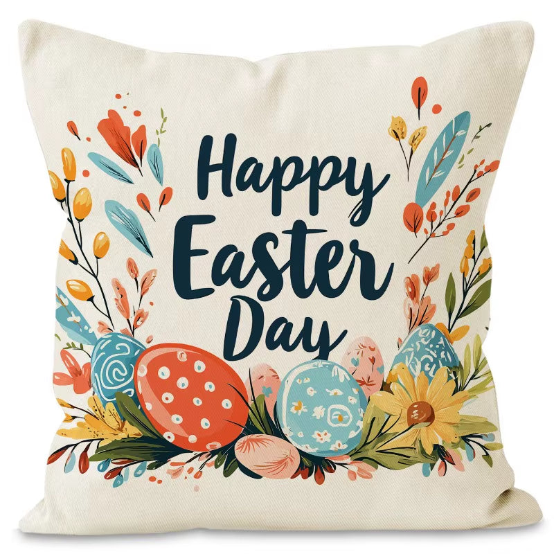 Easter Cute Bunny Print Pattern Home Decor Pillowcase Bedroom Living Room Sofa Decoration Polyester Cushion Cover with Zipper