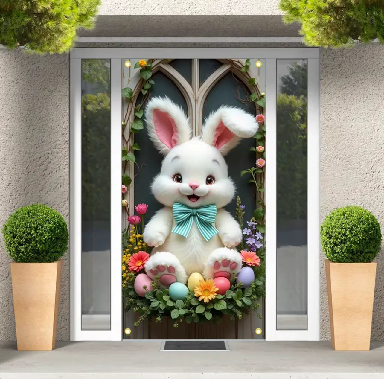 Happy Easter Theme Background Spring Door Cover Wreath Design Veranda Bunny Flower Eggs Cute Rabbit Baby Party Decoration Gift