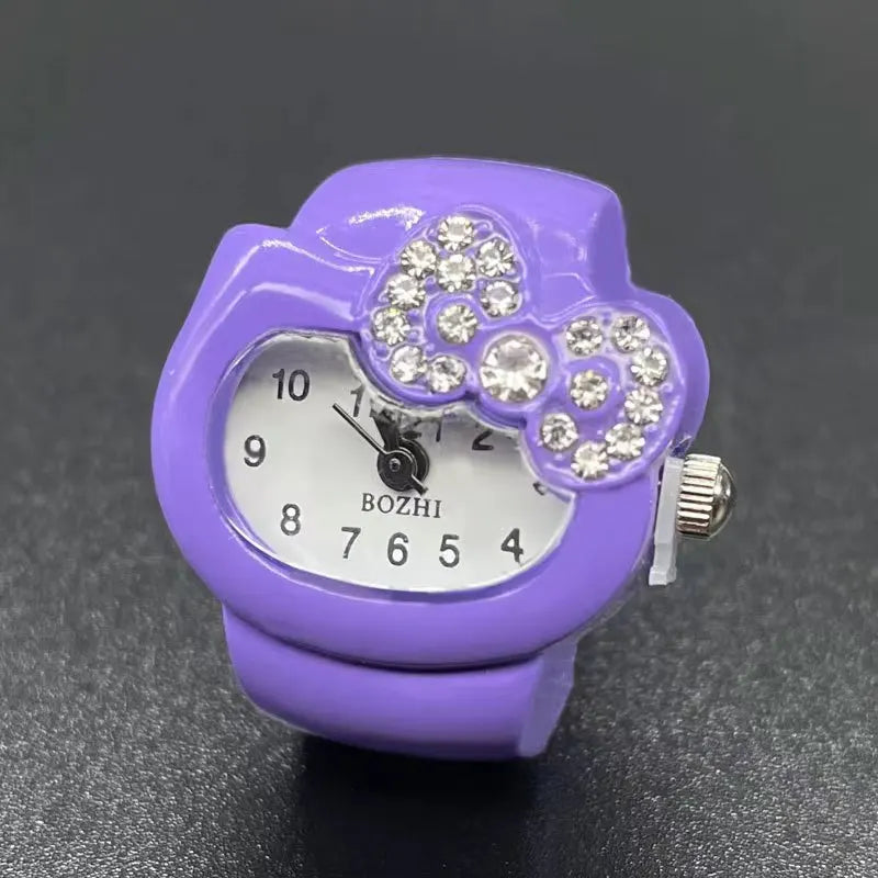 Sanrio Hello Kitty Watch Ring, Cute Kt Cat Bow, Rhinestone Clock Ring, Girls Jewelry, Kids Gifts, Kawaii Toys