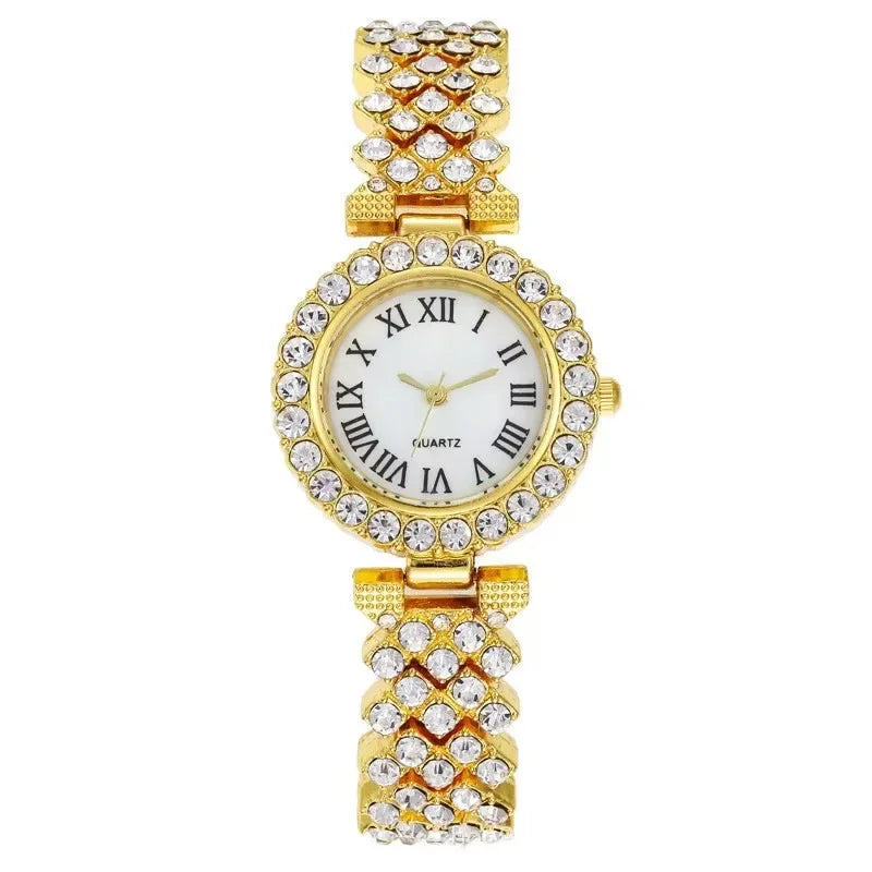 Glamorous 6pcs/set Womens Luxury Rhinestone Quartz Watch with Rome Numerals - Stylish Analog Wrist Jewelry Set, Perfect