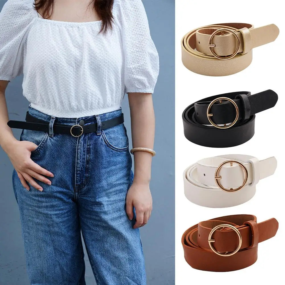 NEW High-end Round Women Belt Fashion Waist Belt Leather Metal Buckle For Ladies Leisure Dress Jeans Decoration Waistband