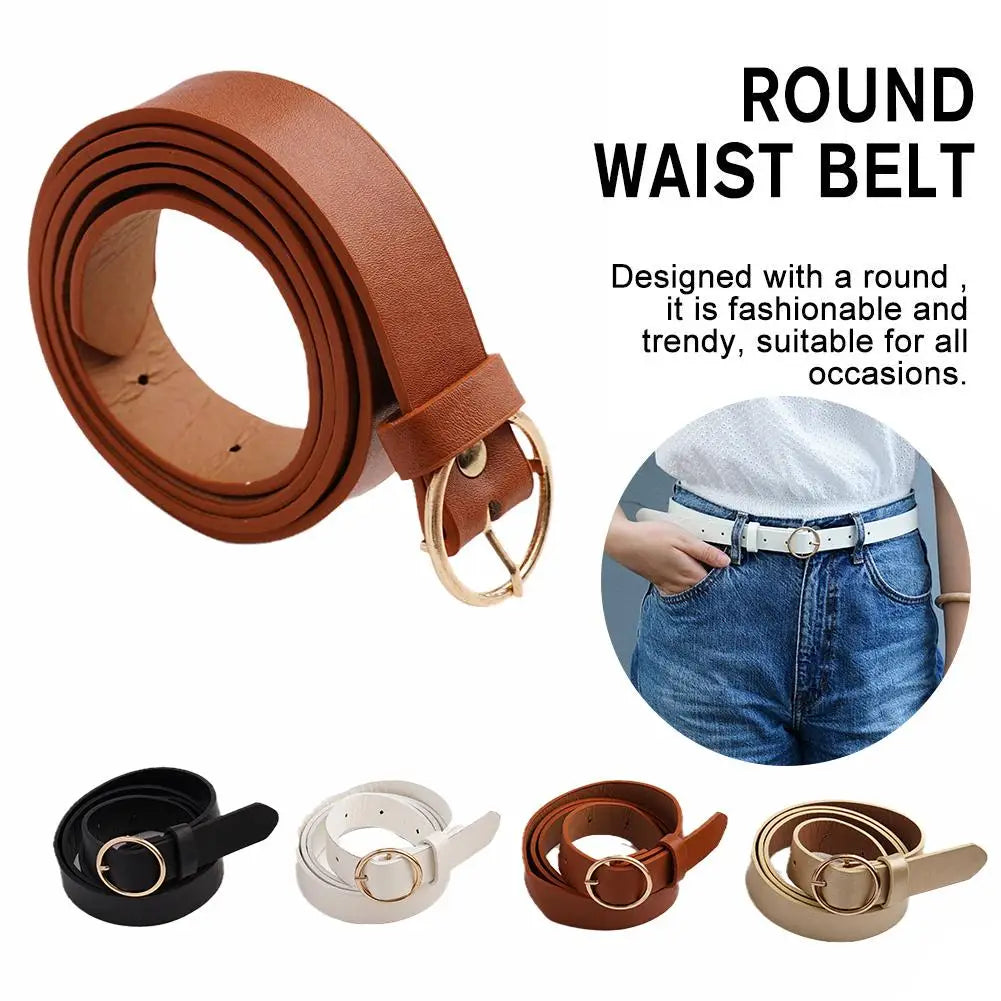 NEW High-end Round Women Belt Fashion Waist Belt Leather Metal Buckle For Ladies Leisure Dress Jeans Decoration Waistband