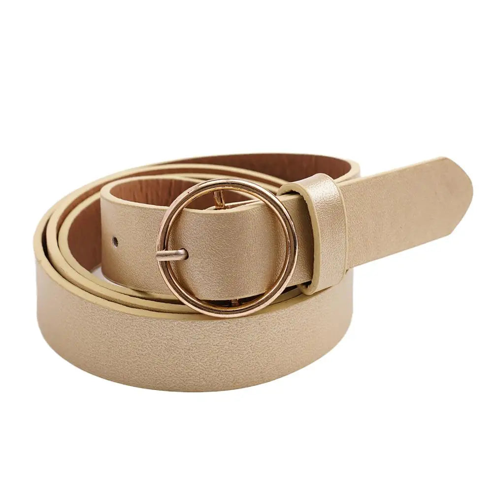 NEW High-end Round Women Belt Fashion Waist Belt Leather Metal Buckle For Ladies Leisure Dress Jeans Decoration Waistband