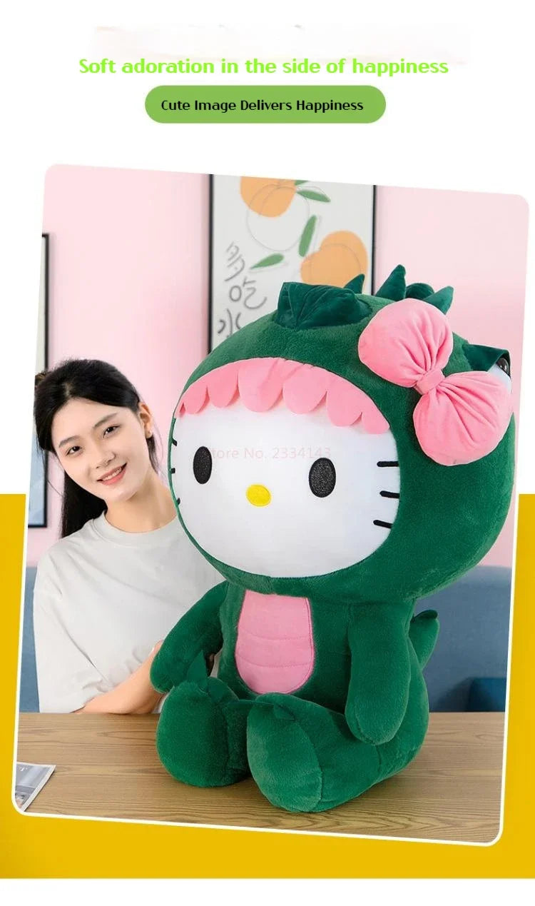 35cm Hello Kitty Cos Dinosaur Kawaii Cartoon Plush Doll Toys Soft Throw Pillow Back Cushion Girls Birthday Toyd Gifts