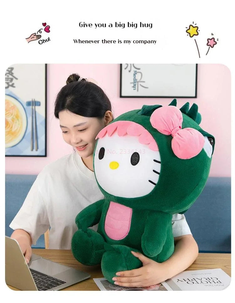 35cm Hello Kitty Cos Dinosaur Kawaii Cartoon Plush Doll Toys Soft Throw Pillow Back Cushion Girls Birthday Toyd Gifts