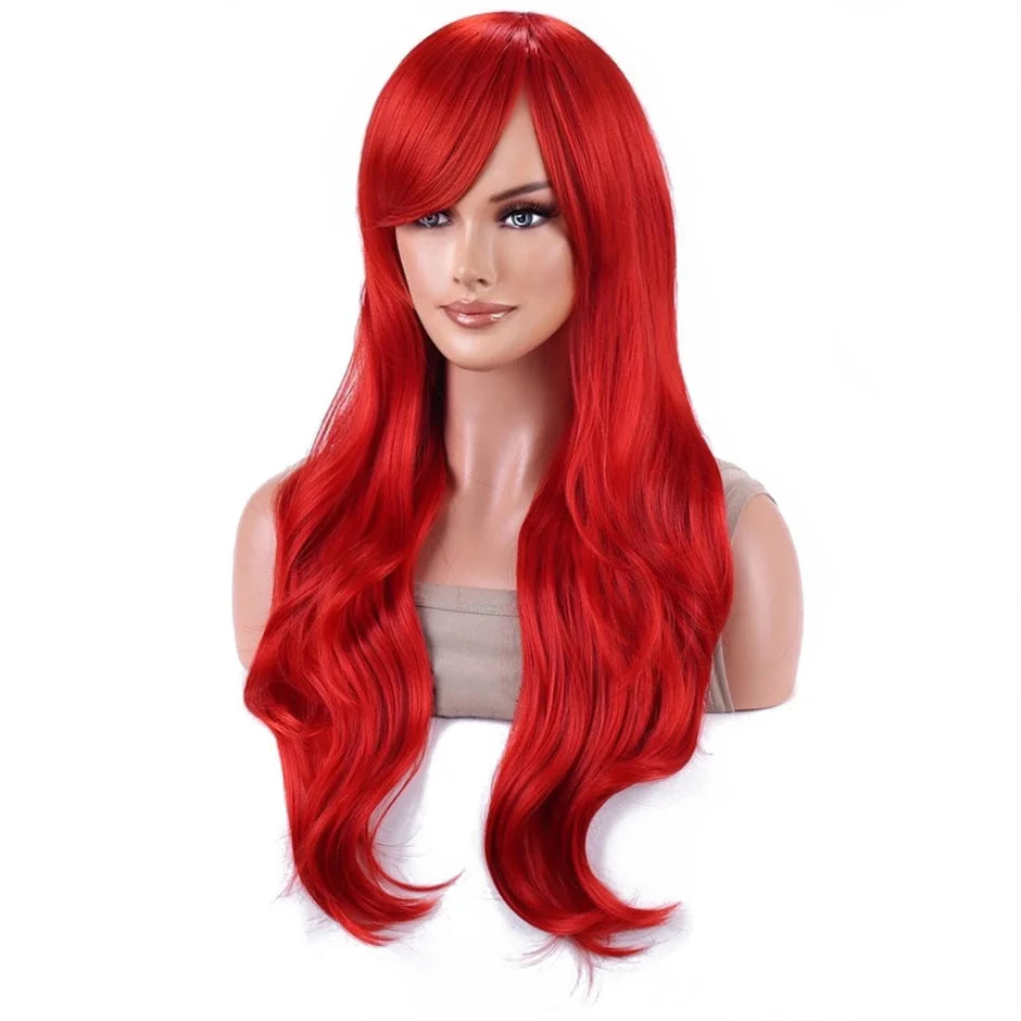 Synthetic probeauty Mermaid Wig Long Red Curly Body Wave Wig Halloween Cosplay Costume Wig for Women Fashion Wig for for Daily P