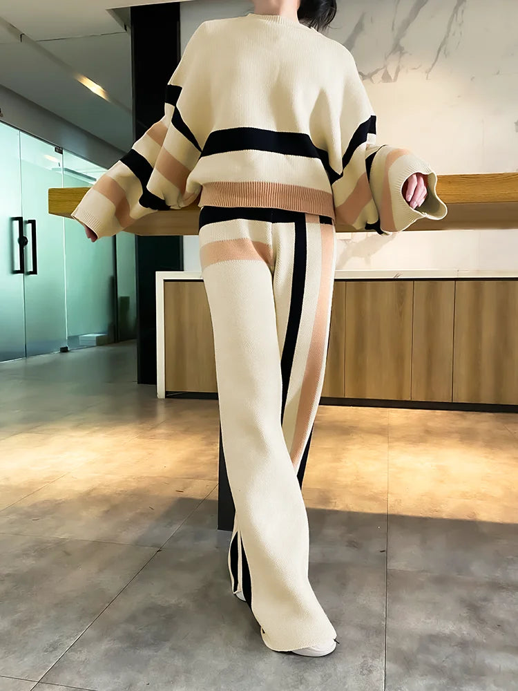 Beautyblue Striped Trousers Woman Pants 2025 New Casual Loose Wide Leg Elastic Waist Bottoms Fashion Urban Female Office Commute