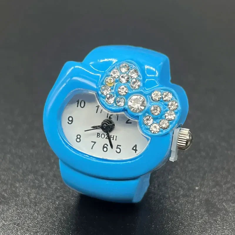 Sanrio Hello Kitty Watch Ring, Cute Kt Cat Bow, Rhinestone Clock Ring, Girls Jewelry, Kids Gifts, Kawaii Toys