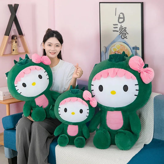 35cm Hello Kitty Cos Dinosaur Kawaii Cartoon Plush Doll Toys Soft Throw Pillow Back Cushion Girls Birthday Toyd Gifts