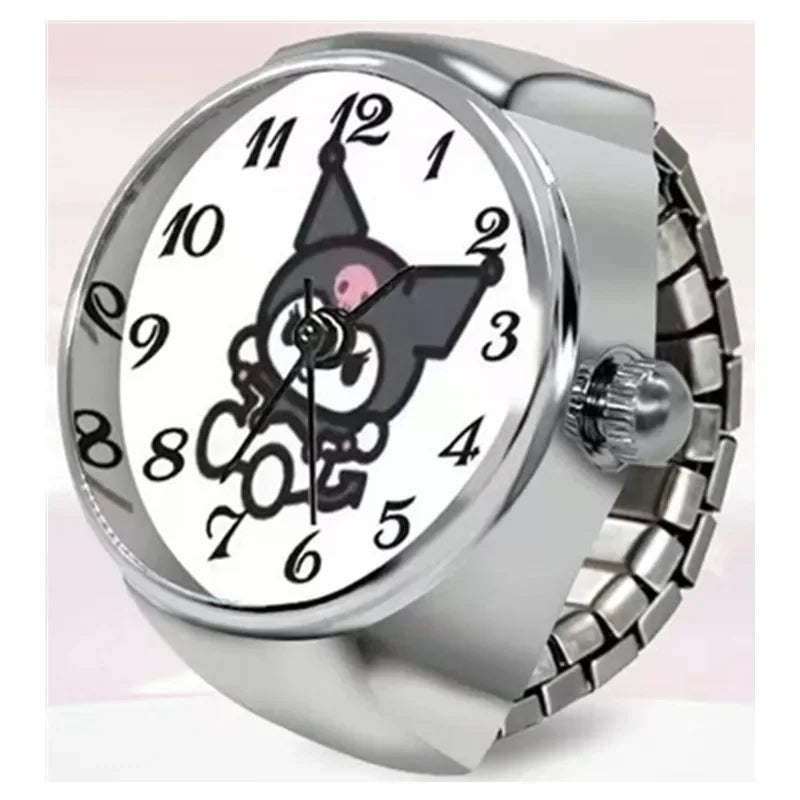 Sanrio Hello Kitty Watch Ring, Cute Kt Cat Bow, Rhinestone Clock Ring, Girls Jewelry, Kids Gifts, Kawaii Toys