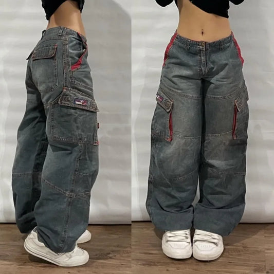 Streetwear Fashion New Multi-pocket Washed Baggy Jeans Men And Women Y2K Hip-hop Harajuku Casual Gothic High Waist Wide Trouser