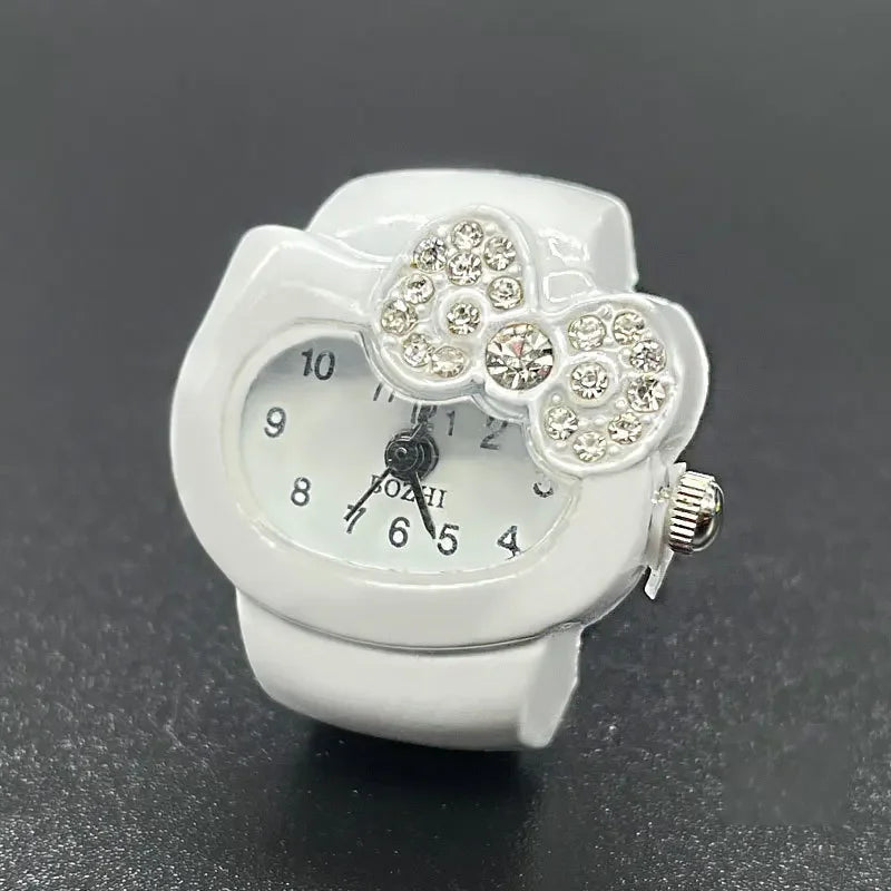 Sanrio Hello Kitty Watch Ring, Cute Kt Cat Bow, Rhinestone Clock Ring, Girls Jewelry, Kids Gifts, Kawaii Toys