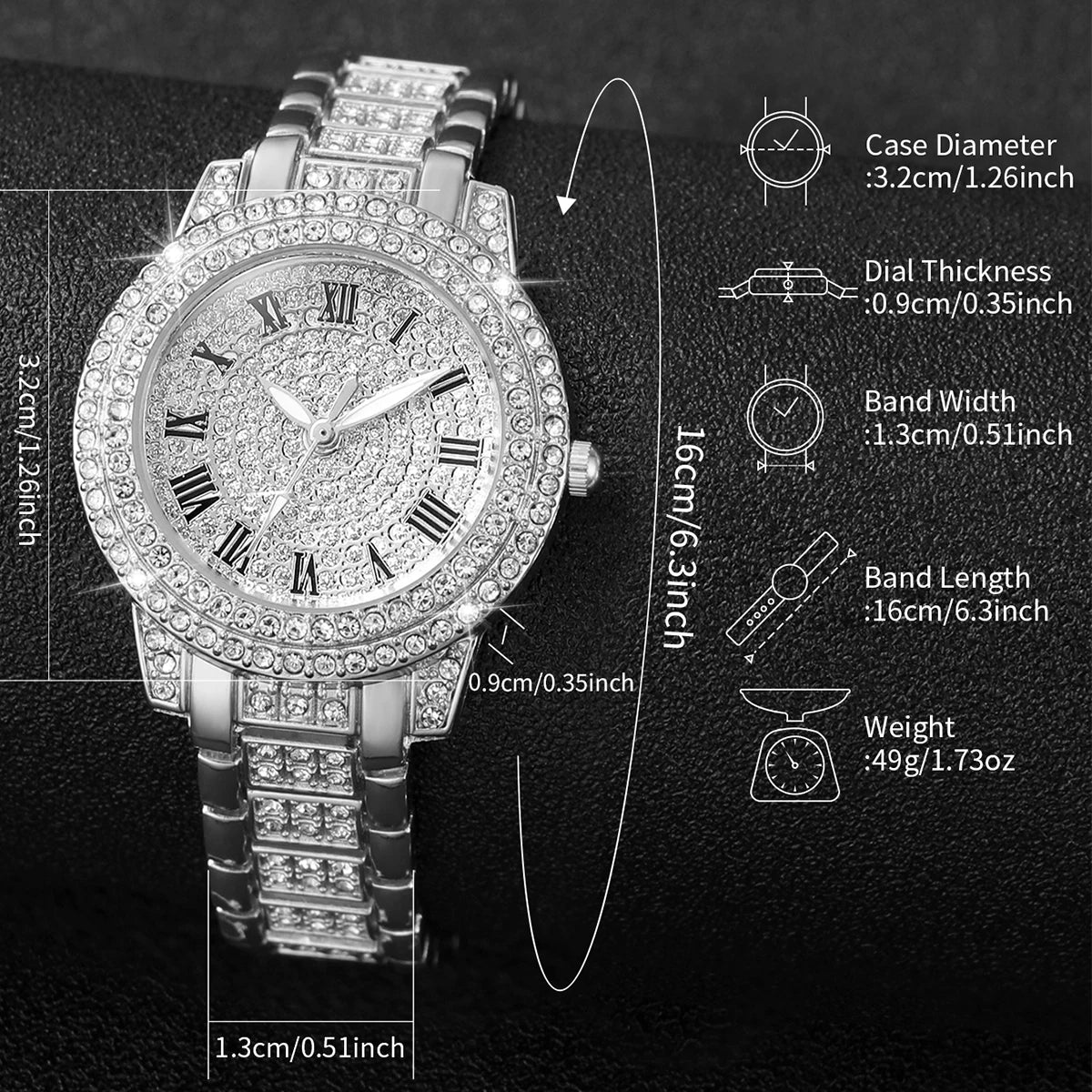 6PCS/Set Women's Watch Fashion Full Diamond Steel Band Analog Quartz Watches Jewelry Set(Without Box)