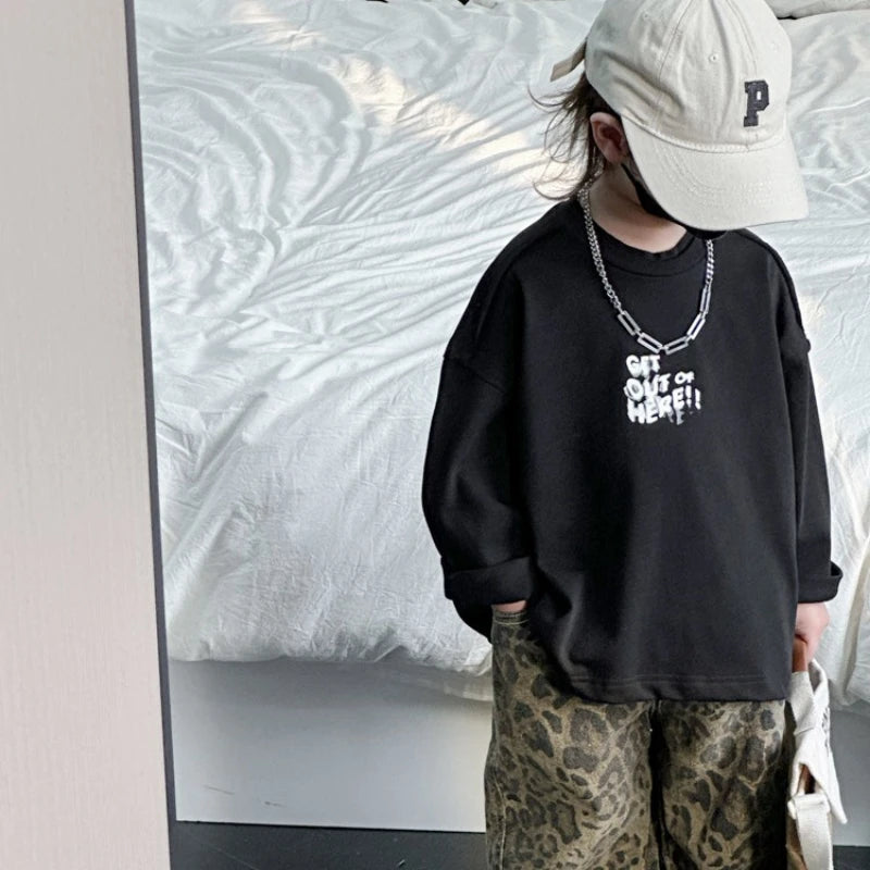 Hip Hop Casual Loose Children's Pants Children's Four Seasons Pure Cotton Leopard Pattern Jeans Trendy Casual Pants