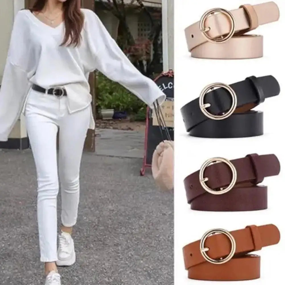 NEW High-end Round Women Belt Fashion Waist Belt Leather Metal Buckle For Ladies Leisure Dress Jeans Decoration Waistband