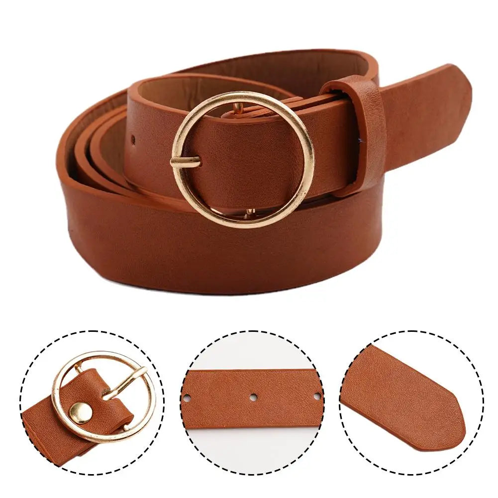 NEW High-end Round Women Belt Fashion Waist Belt Leather Metal Buckle For Ladies Leisure Dress Jeans Decoration Waistband