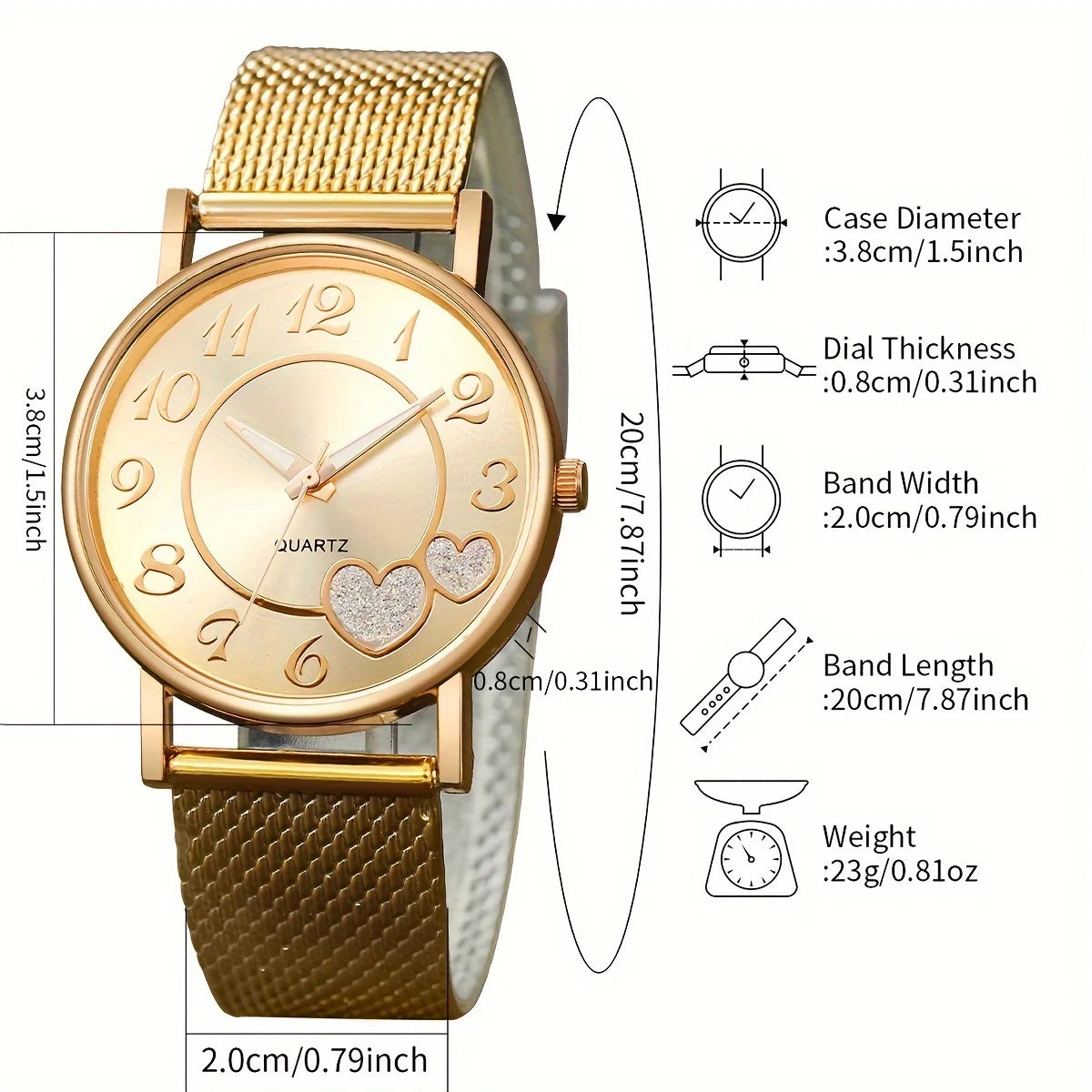 6PCS/Set Fashion Heart Women's Watch Plastic Band Analog Golden Quartz Watches Butterfly Jewelry Set(Without Box)