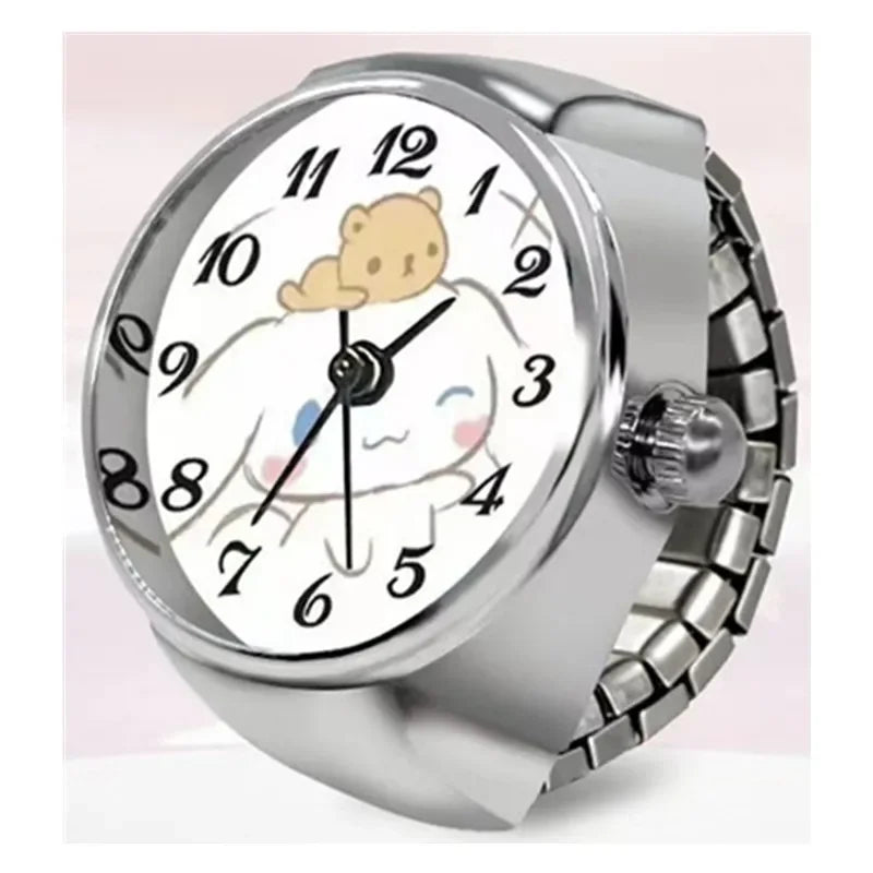 Sanrio Hello Kitty Watch Ring, Cute Kt Cat Bow, Rhinestone Clock Ring, Girls Jewelry, Kids Gifts, Kawaii Toys