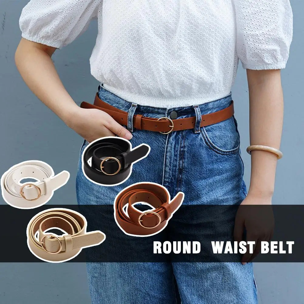 NEW High-end Round Women Belt Fashion Waist Belt Leather Metal Buckle For Ladies Leisure Dress Jeans Decoration Waistband