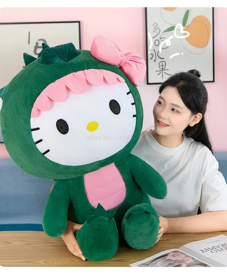 35cm Hello Kitty Cos Dinosaur Kawaii Cartoon Plush Doll Toys Soft Throw Pillow Back Cushion Girls Birthday Toyd Gifts