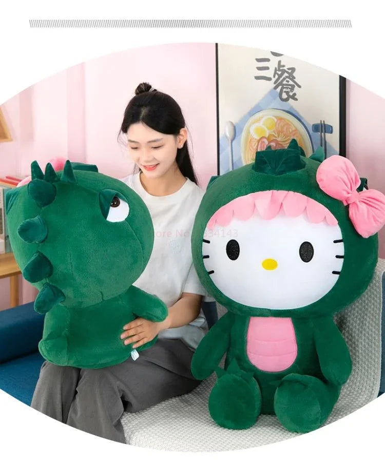 35cm Hello Kitty Cos Dinosaur Kawaii Cartoon Plush Doll Toys Soft Throw Pillow Back Cushion Girls Birthday Toyd Gifts