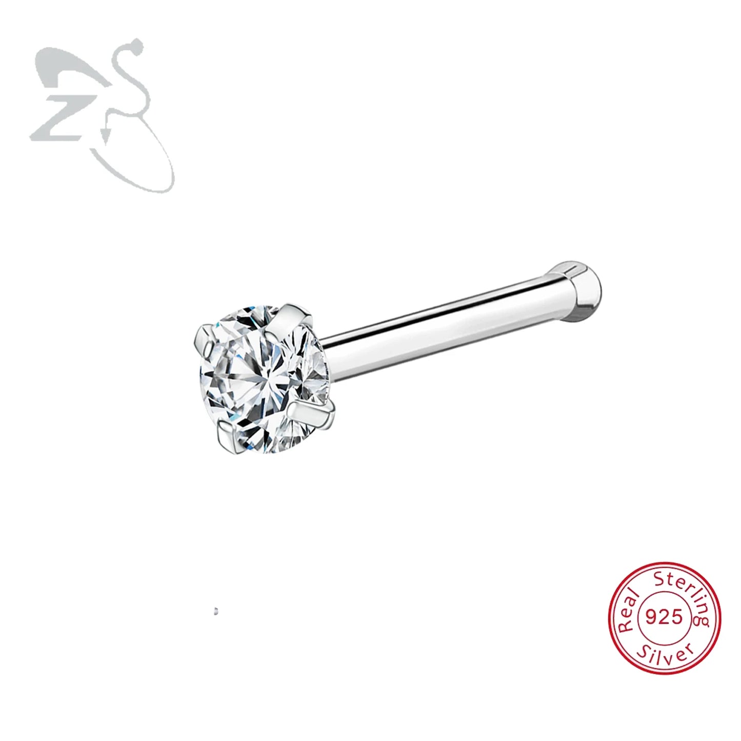 ZS 1PC 18/20G 925 Sterling Silver Nose Stud Gold Color Crystal Nose Piercings Screw L-Shape Retainer Nostril Piercing 2-3.5mm