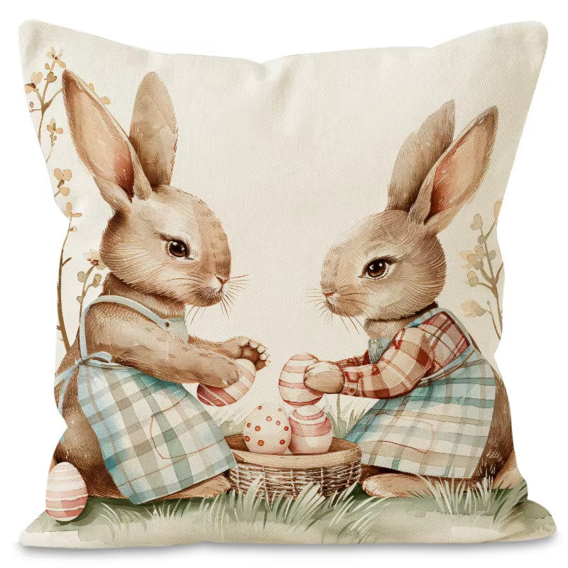 Easter Cute Bunny Print Pattern Home Decor Pillowcase Bedroom Living Room Sofa Decoration Polyester Cushion Cover with Zipper